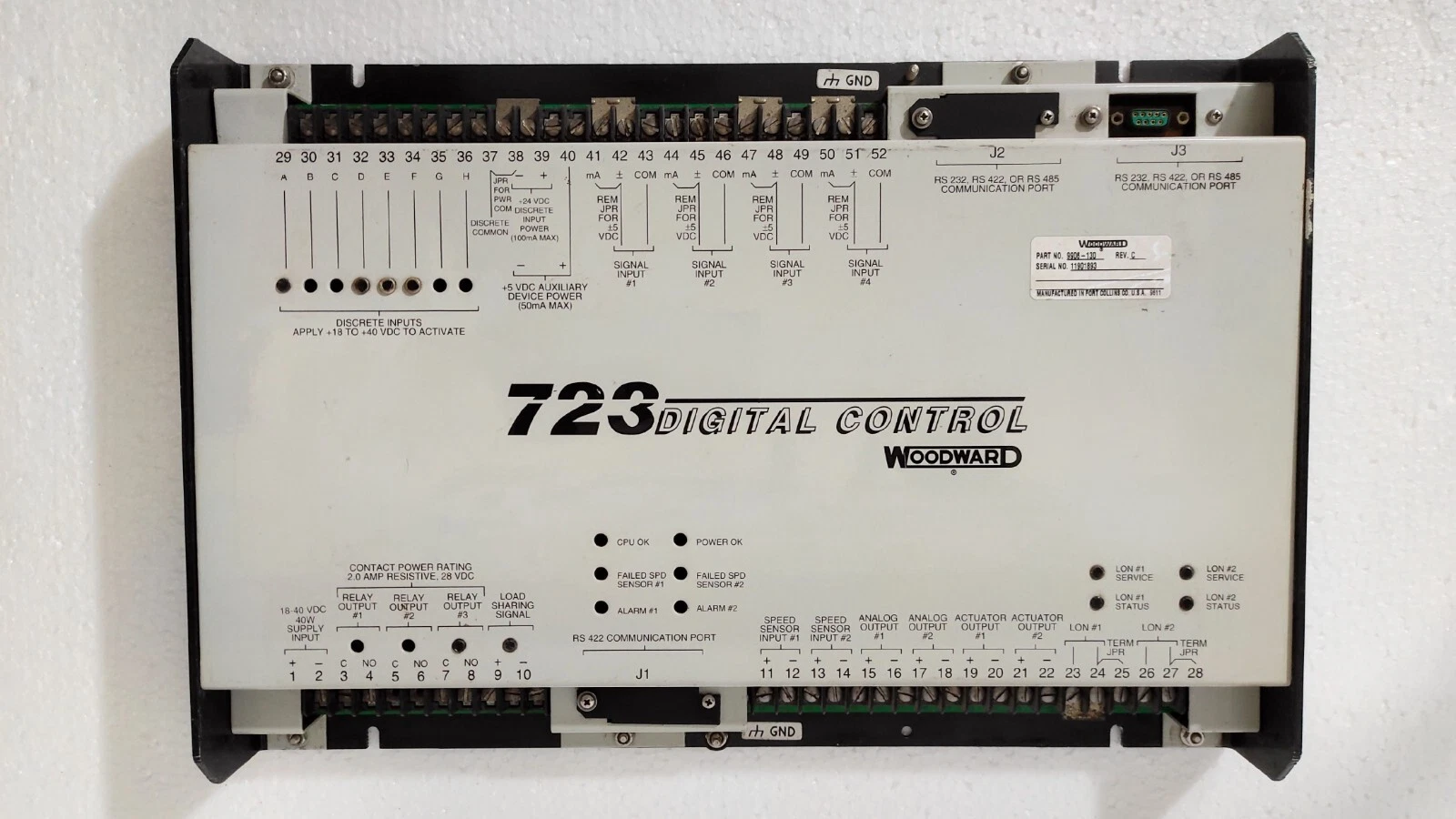 Woodward 723 Digital Control Panel Part Number : 8280-320 REV. B